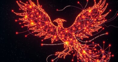 Feniks z sieci neuronowej wyłania się z danych, symbolizując notatki społecznościowe AI na X.