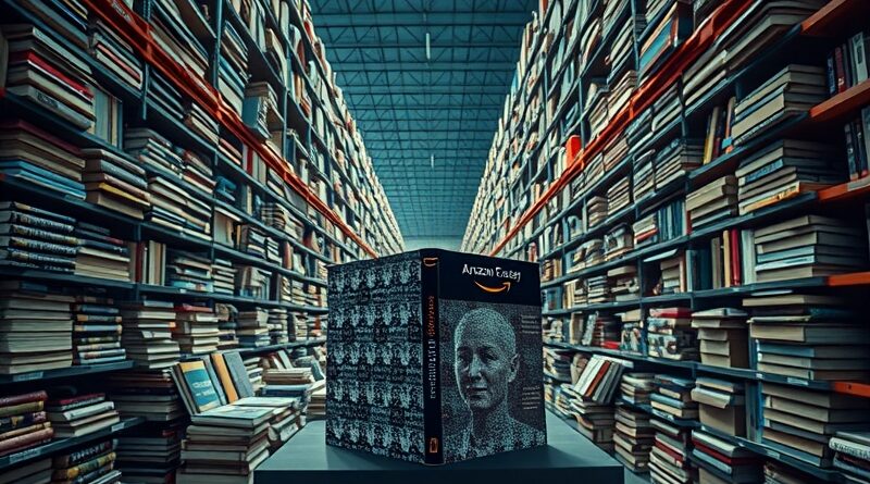 Przepełniony magazyn Amazona. Książki z AI-generowanymi twarzami rozpadają się na binarny kod. "Topol" zjadany przez glitche.