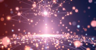 Abstrakcyjna sieć świetlnych węzłów symbolizuje kontekst okna AI Claude Sonnet 4, dominującego w systemie.