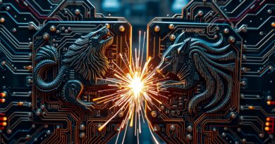 Starcie gigantów AI: Złota płytka Anthropic i lodowy błękit OpenAI iskrzą w walce.