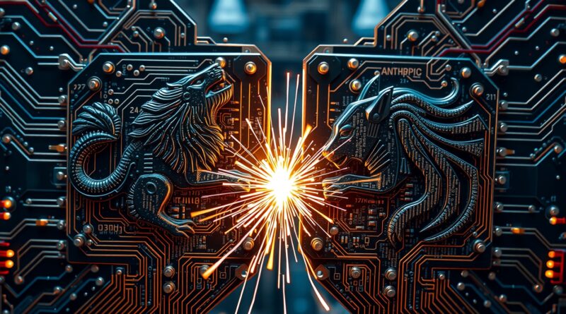 Starcie gigantów AI: Złota płytka Anthropic i lodowy błękit OpenAI iskrzą w walce.