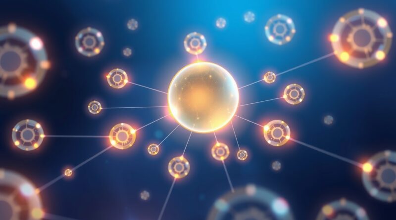 Sieć świecących sfer symbolizujących wyspecjalizowane agenty AI, połączone w architekturze Mixture-of-Agents.