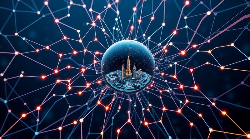 Futurystyczna sieć neuronowa w finansowym świecie, symbolizująca AlphaAgents BlackRock. Innowacja, dane, wzrost portfela.