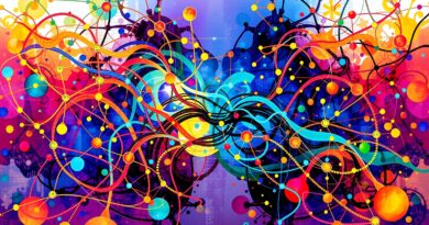 Abstrakcyjna sieć symbolizująca przetwarzanie mowy AI: dwujęzyczność (angielski/chiński), dźwięk, nowoczesna sztuka cyfrowa.