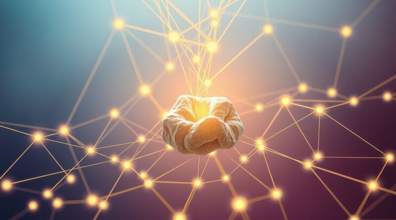 Złote nici danych spływają do centralnej struktury przypominającej glinę, symbolizując automatyzację i wzrost Clay.