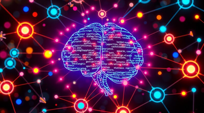 Cyfrowa symfonia połączonych węzłów, centralny mózg z kodu, ilustracja automatyzacji współpracy w CoAct-1.