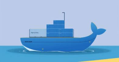 Kontenerowiec z kontenerami "Reprodukowalność", "Przenośność" i "Spójność" symbolizuje Docker jako fundament wiarygodnej AI.