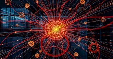 Abstrakcyjna cyfrowa gobelina symbolizująca agentów AI, połączenia danych i przyszłość rozwoju technologii Firecrawl.