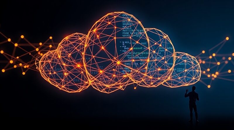 Abstrakcyjna grafika: sieci neuronowe, kod, programista. Nowe narzędzia AI Google Cloud dla developerów.