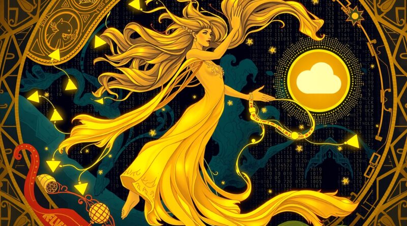 Eteryczna postać Julesa wyłaniająca się z kodu, w stylu art nouveau, z logo GitHub i Google Cloud.