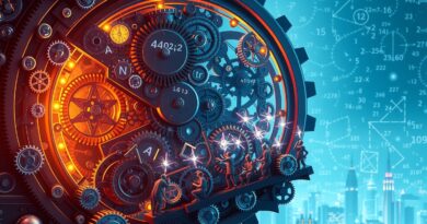 Złożony mechanizm zegarowy w mózgu symbolizuje Gemini Deep Think: równoległe testowanie pomysłów przez AI.