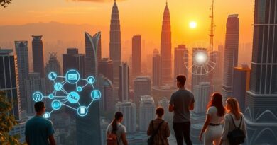 Futurystyczna Kuala Lumpur w blasku świtu. Symbol Malezji jako regionalnego centrum AI.