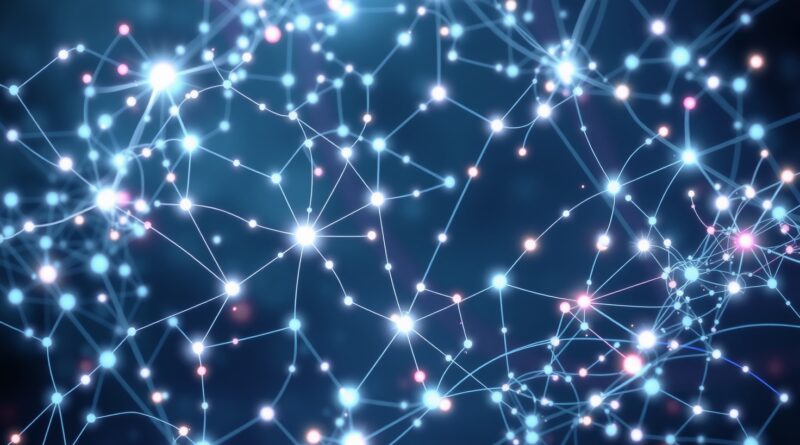 Abstrakcyjna, eteryczna sieć neuronowa przypominająca galaktykę, symbolizująca stabilizację transformatorów przez granice Lipschitza.