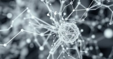 Zaburzona sieć neuronowa: biel przechodząca w cień i glitche, symbolizująca zatrucie danych w AI.