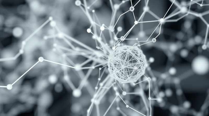 Zaburzona sieć neuronowa: biel przechodząca w cień i glitche, symbolizująca zatrucie danych w AI.