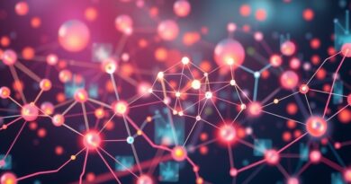 Abstrakcyjna sieć neuronowa z promieniami światła, łącząca narzędzia w cyfrowej przestrzeni, z konstelacją Bliźniąt w tle.