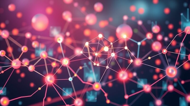 Abstrakcyjna sieć neuronowa z promieniami światła, łącząca narzędzia w cyfrowej przestrzeni, z konstelacją Bliźniąt w tle.