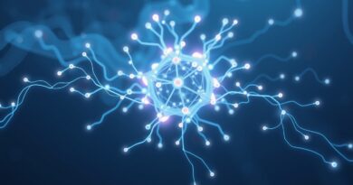 Bioluminescencyjna, mikroskopijna sieć neuronowa symbolizująca LEANN - kompaktową bazę danych wektorowych dla osobistego AI.