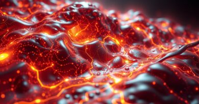 Abstrakcyjna sieć cyfrowa przypominająca lawę, symbolizująca płynne płatności AI.