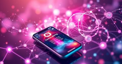 Abstrakcyjne połączenie AI między smartfonem a siecią urządzeń, reprezentujące przepływ danych w LFM2-VL.