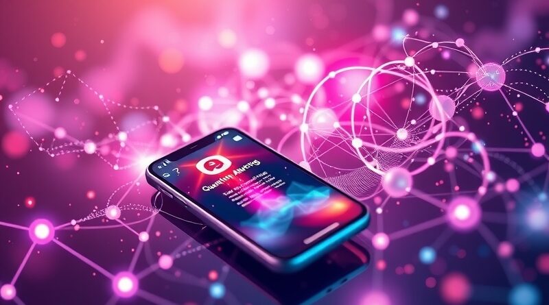 Abstrakcyjne połączenie AI między smartfonem a siecią urządzeń, reprezentujące przepływ danych w LFM2-VL.