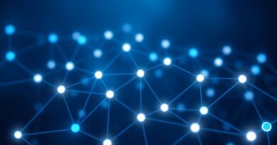 Abstrakcyjna sieć połączonych, świecących węzłów symbolizująca komunikację agentów AI przez Model Context Protocol (MCP).