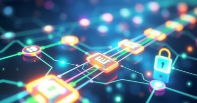 Futurystyczna sieć uczenia maszynowego chroniona przez cyfrowe tarcze, symbolizująca bezpieczeństwo i niezawodność MLSecOps.