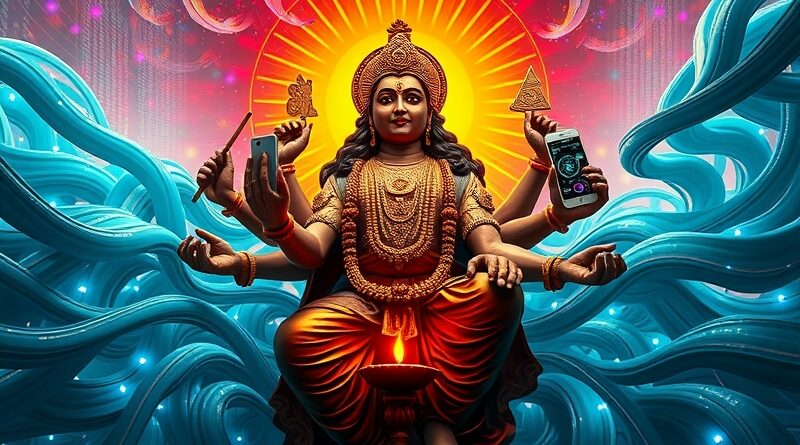 Indyjski bóg technologii: cyfrowa rzeźba symbolizująca sojusz Indii, Google i Meta w AI.