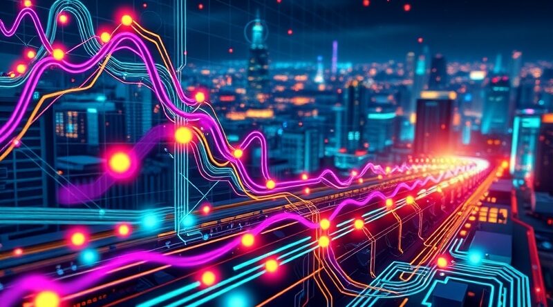 Pulsacyjna płyta obwodów symbolizująca sieć neuronową Mamba-Transformer; innowacyjność, transparentność danych, potencjał AI.