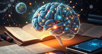 Świecący mózg z obwodów i gwiazd, AI łączy się z ludzką wiedzą. Nauka w erze technologii.