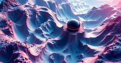 Abstrakcyjna wizja optymalizacji uczenia maszynowego FOP: futurystyczny nawigator pokonuje kolorowy krajobraz kosztów treningu AI.