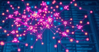 Abstrakcyjna sieć połączeń symbolizuje monitorowanie i optymalizację agentów AI, zapewniając ich niezawodność i bezpieczeństwo.