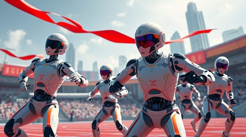 Futurystyczne Igrzyska Robotów Humanoidalnych w Pekinie: roboty rywalizują, łącząc tradycję z nowoczesną technologią.