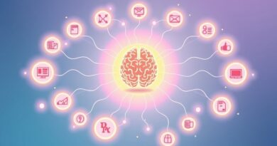 Sieć połączeń wychodząca z mózgu z dolarem do ikon mediów. Współpraca Perplexity AI.