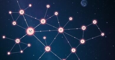 Połączone, świetliste węzły Perplexity w kosmosie, integrujące się z ikonami Notion i Linear.