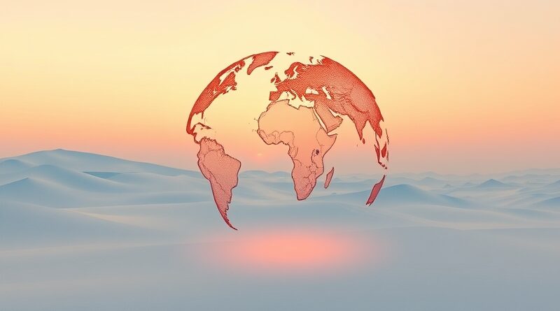 Minimalistyczna kula ziemska, ciepłe i chłodne barwy symbolizują obszary lepiej modelowane tradycyjnie lub przez AI.