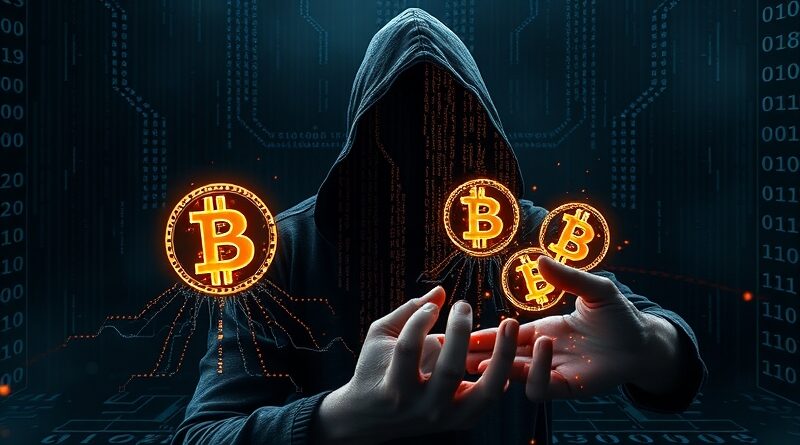 Mroczna postać w cyberprzestrzeni, manipuluje Bitcoinem za pomocą AI. Okup i cyberprzestępczość.