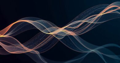 Abstrakcyjna wizualizacja prognozowania szeregów czasowych. Eteryczny blask, płynne linie, futurystyczne elementy.