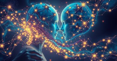 Surrealistyczne połączenie umysłów i technologii, symbol Merge Labs konkurującego z Neuralink.