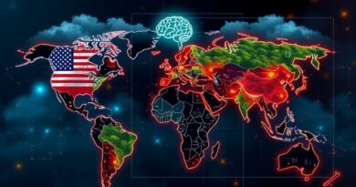 Stylizowana mapa świata z mikrochipów, odzwierciedlająca geopolitykę AI i rosnące koszty obliczeń dla Web3.