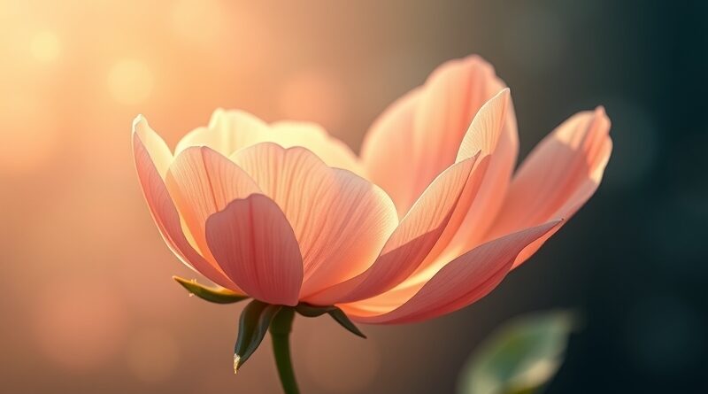 Eteryczny głos z kwiatu, pastelowe barwy. AI wspiera komunikację i rozwój osobisty.