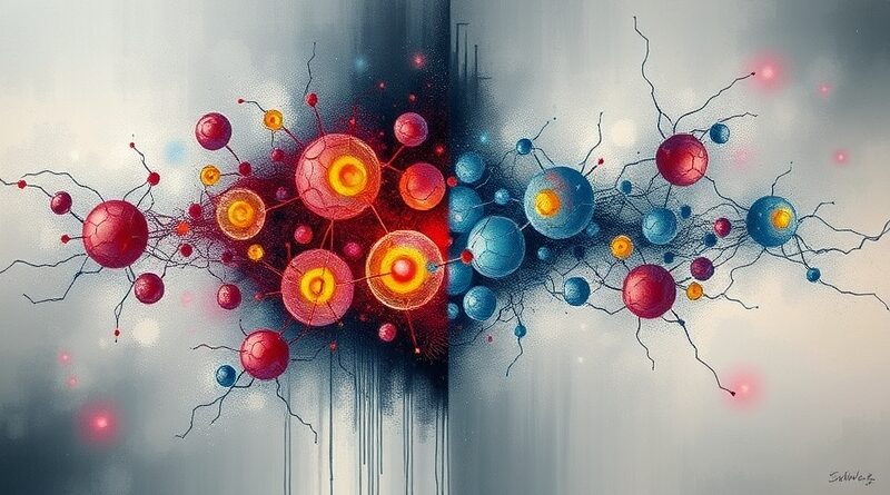 Abstrakcyjne malowidło: kontrastujące sieci neuronowe – OpenAI (żywe kolory) i Anthropic (stonowane) – w testach bezpieczeństwa AI.