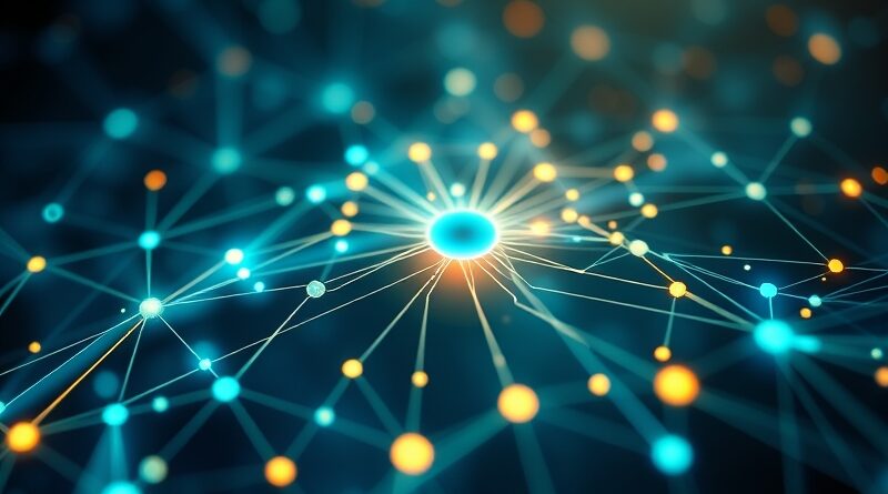 Abstrakcyjna sieć światła łącząca GPU i CPU, symbolizująca przyspieszone trenowanie modeli językowych ZenFlow.