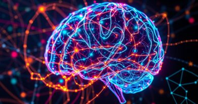 Abstrakcyjny mózg cyfrowy spleciony z siecią świateł, symbolizuje interakcje cech w modelach AI.