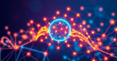 Abstrakcyjna sieć neuronowa w stylu digital art, symbolizująca postęp i moc obliczeniową AI Qwen.