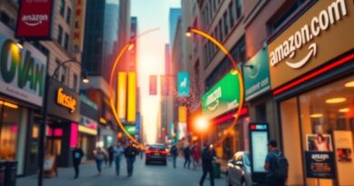 Ulica miasta przez obiektyw AI Lens Live, produkty Amazon podświetlone w rzeczywistości.