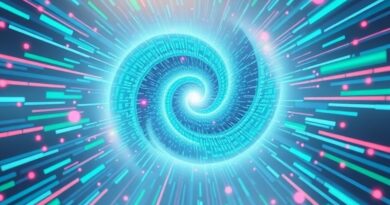 Abstrakcyjny wir światła i danych w pastelowych barwach, symbolizujący szybkie przetwarzanie obrazów FastVLM od Apple.