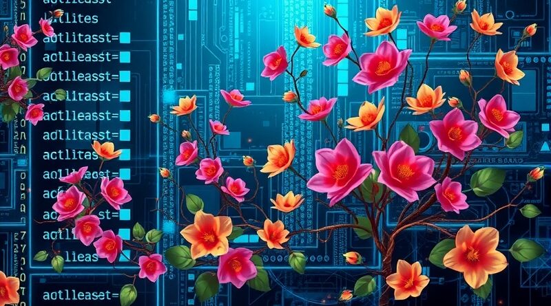 Splątane sieci kodu i roślin, symbolizujące połączenie technologii (Atlassian) i innowacji (Arc).