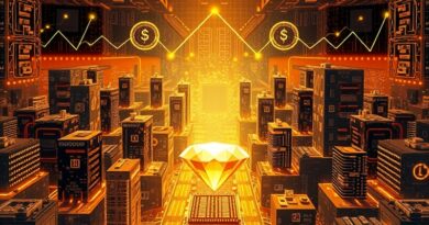 Rozbudowana płyta główna jako miasto procesorów, symbolizująca rozwój AI i finansową prosperity Cerebras Systems.