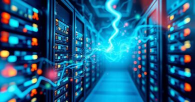 Strumienie danych między serwerami, symbolizujące szybki transfer wiedzy i technologię Checkpoint-Engine.